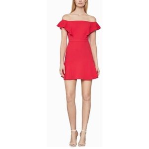 NWT BCBGMAXAZRIA Red Off-the-Shoulder Flounce Dress (Sz 6)